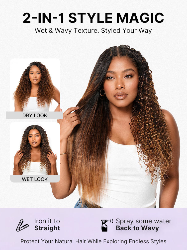 Miracle Knots Colored Crochet Hair Wet and Wavy Ombre | Mix Brown for Boho Braids | Crochet Weaves|  Fulani Braids | Twists Pre-Separated Lightweight Full & Soft Pre-Looped Human Hair Extensions Protective Style
