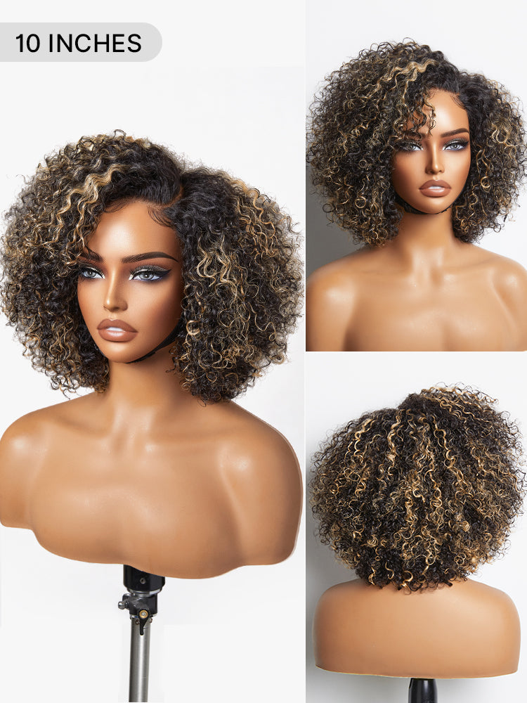 Trendy Short Cut Curly Minimalist HD Lace Glueless Side Part Wig 100% Human Hair Pre-Cut Lace