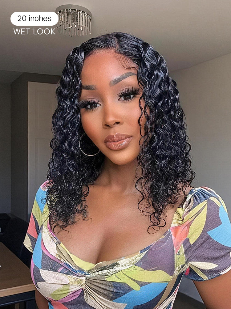 Wet and Wavy 5x5 Closure Pre-Cut Lace Water Wave Wig Glueless Side Part Human Hair Wig