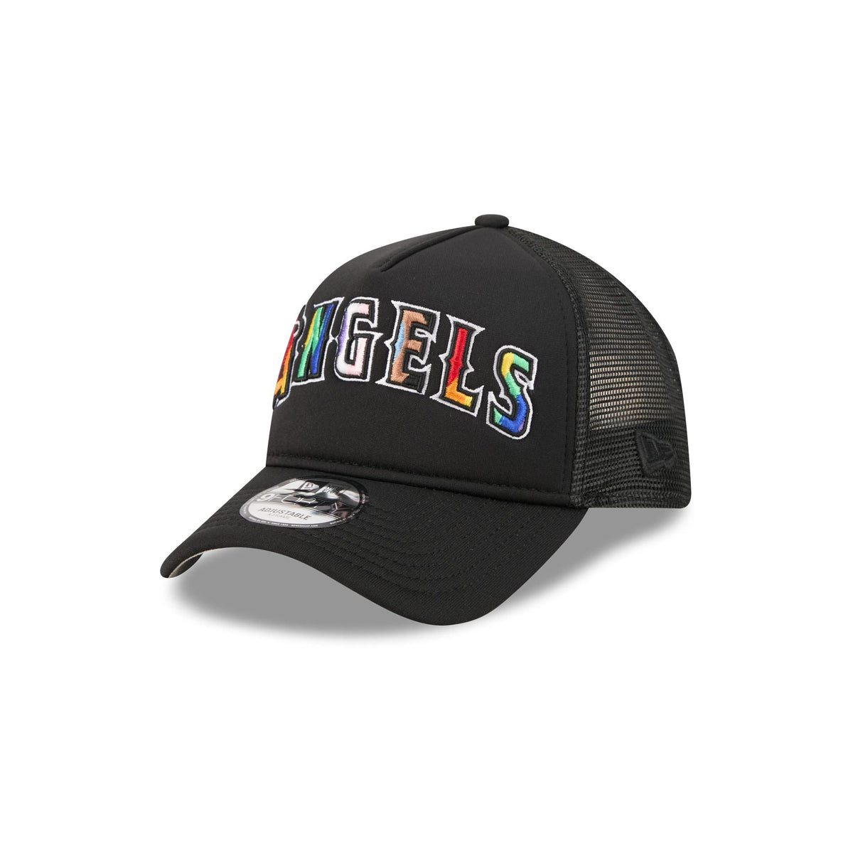 Los Angeles Angels Rainbow Wordmark 9FORTY A-Frame Trucker Hat