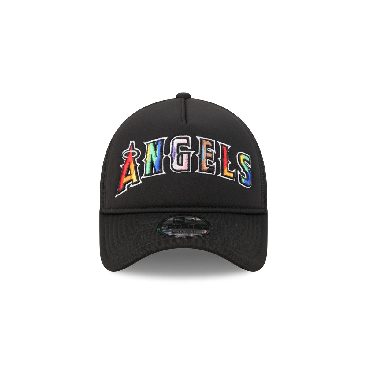 Los Angeles Angels Rainbow Wordmark 9FORTY A-Frame Trucker Hat