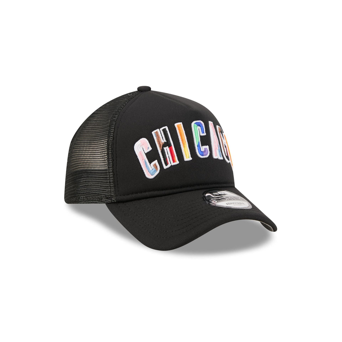 Chicago Cubs Rainbow Wordmark 9FORTY A-Frame Trucker Hat