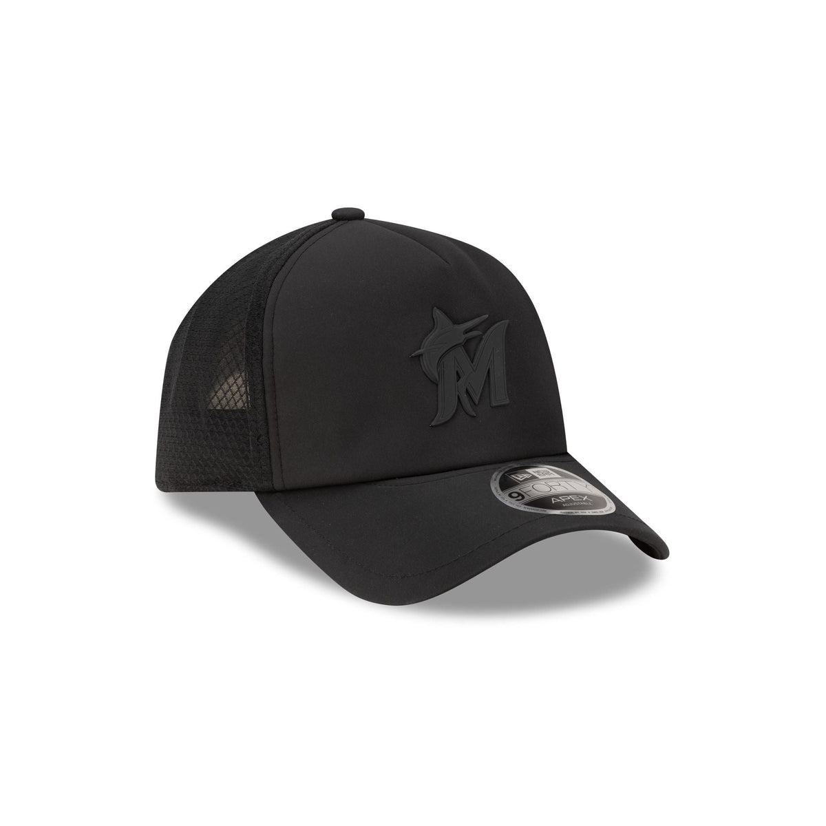 Miami Marlins 2026 Batting Practice Black 9FORTY APEX Trucker Hat