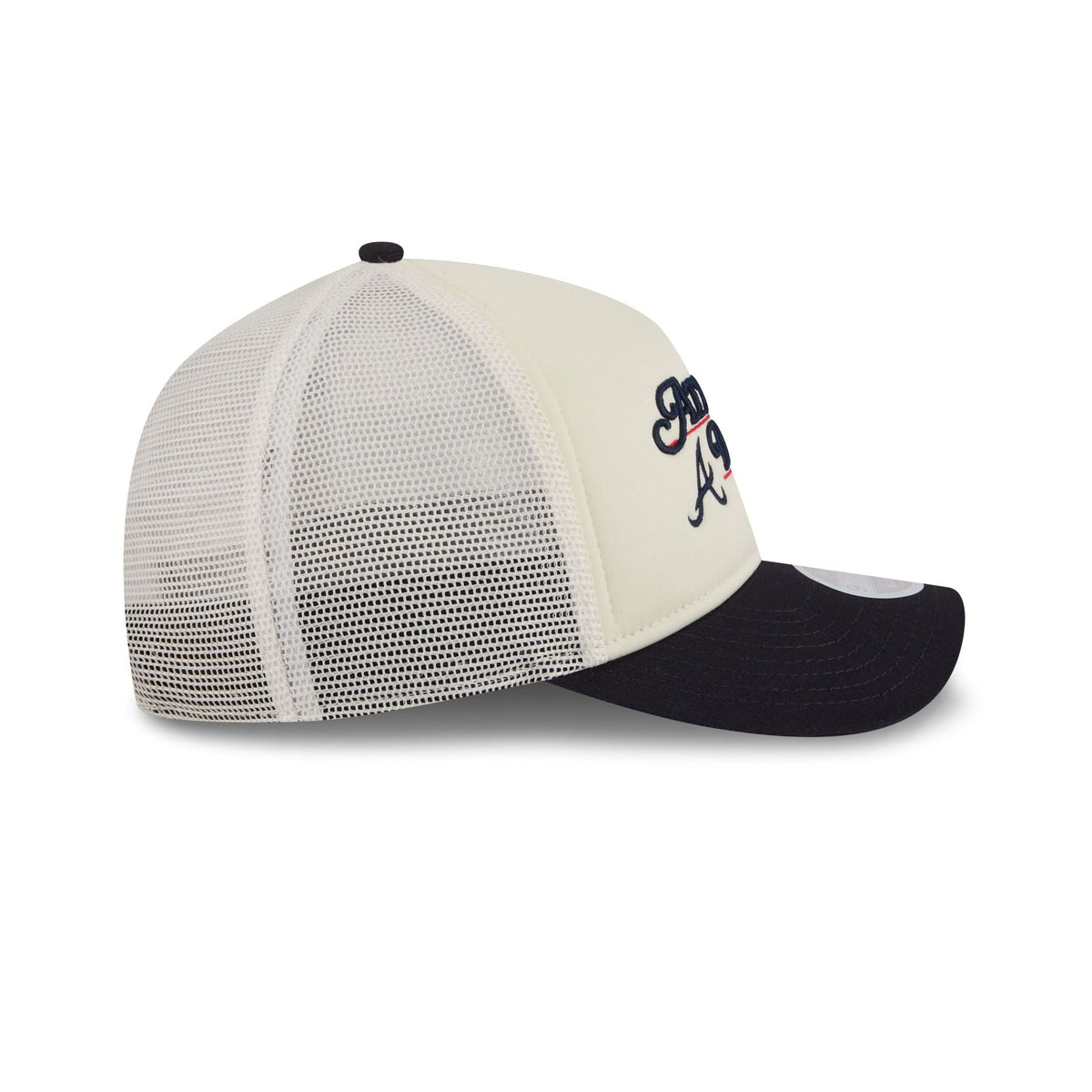 Atlanta Braves Retro Chrome Women's White 9FORTY M-Crown A-Frame Trucker Hat