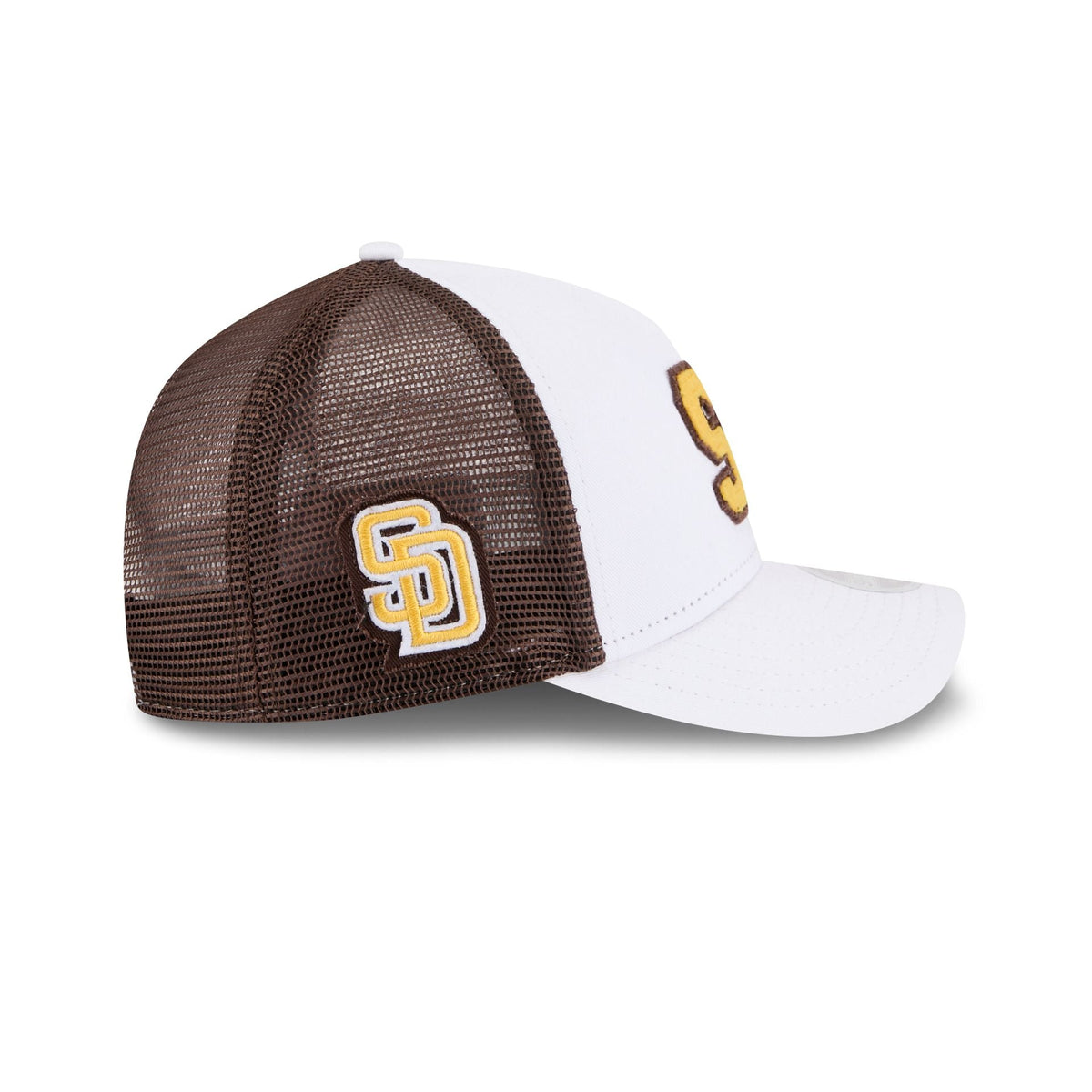 San Diego Padres Optic White Felt Logo Women's 9FORTY M-Crown A-Frame Trucker Hat