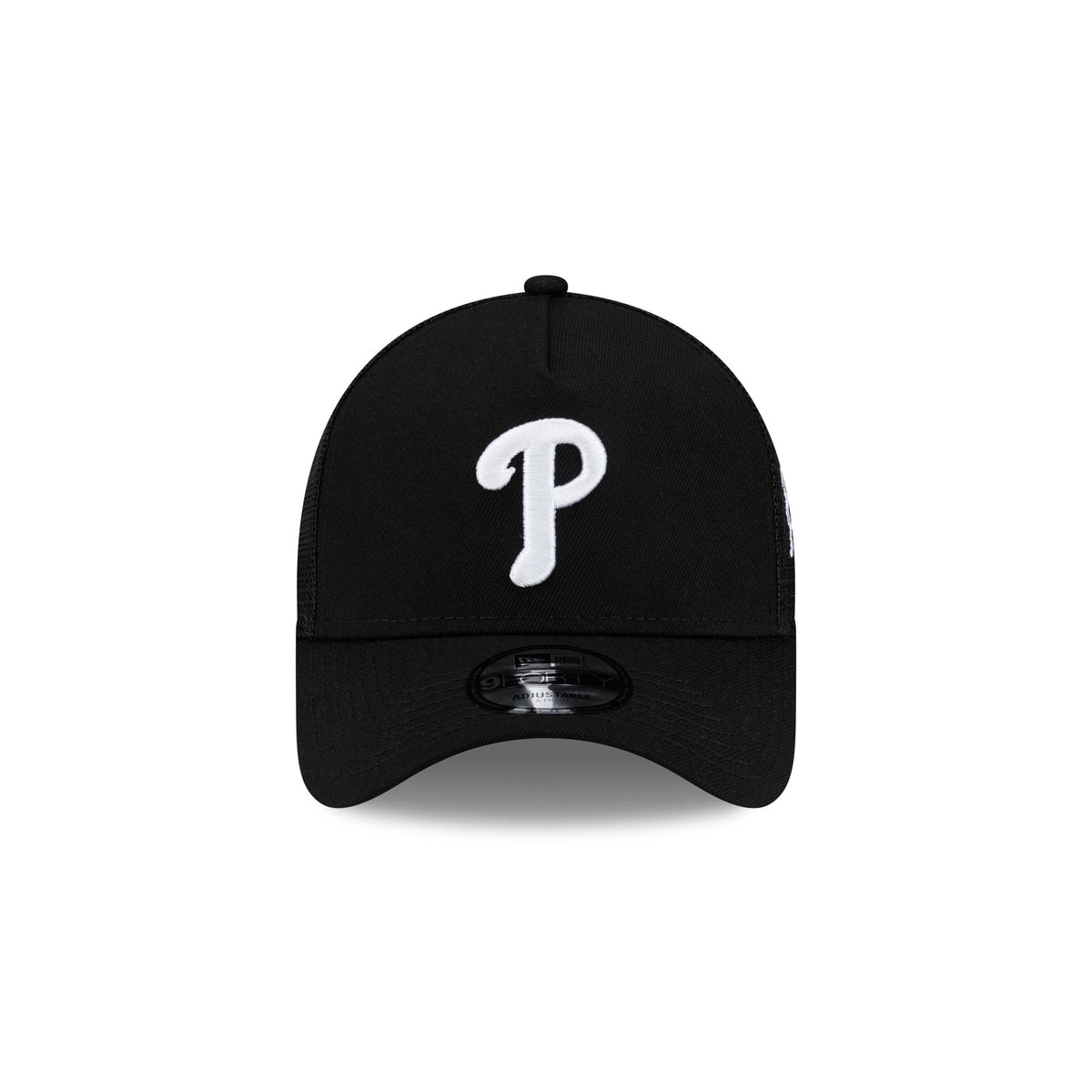 Philadelphia Phillies Side Script Black 9FORTY A-Frame Trucker Hat