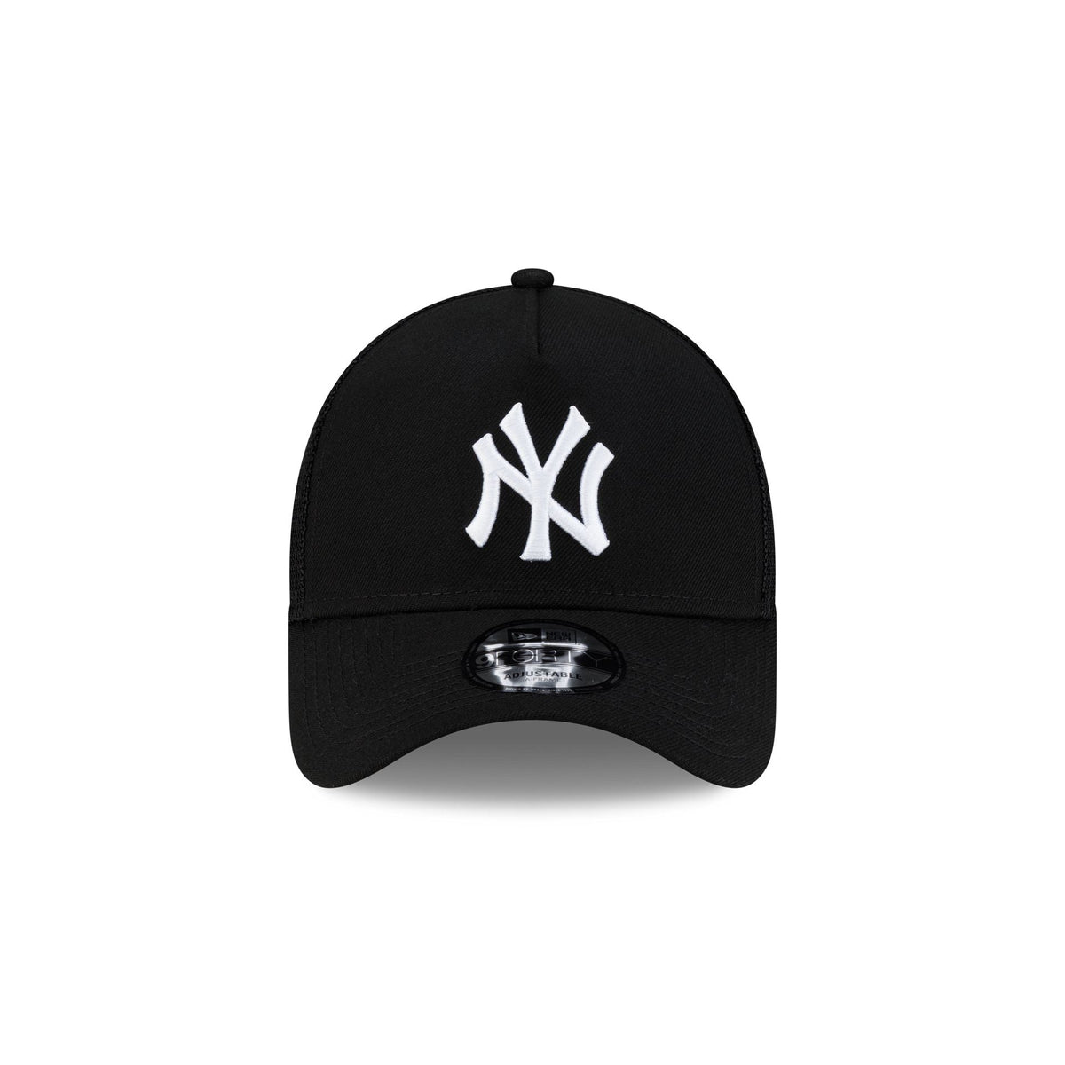 New York Yankees Side Script Black 9FORTY A-Frame Trucker Hat