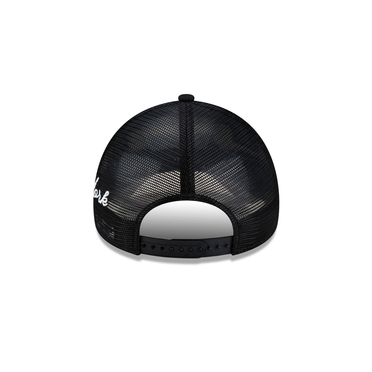 New York Yankees Side Script Black 9FORTY A-Frame Trucker Hat