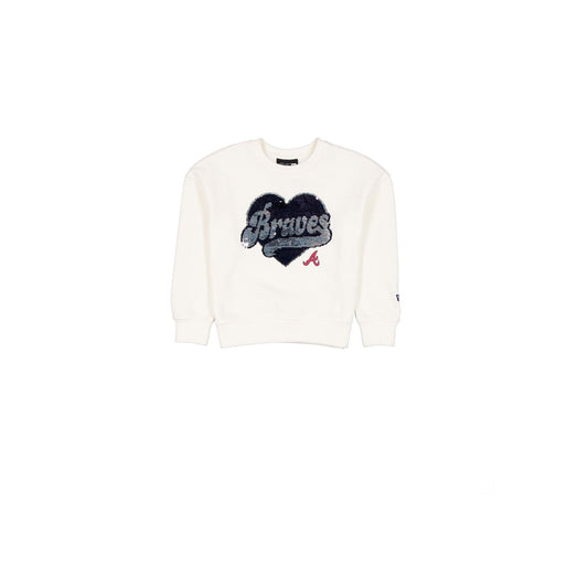 Atlanta Braves Girls Sequin Heart Chrome White Crewneck
