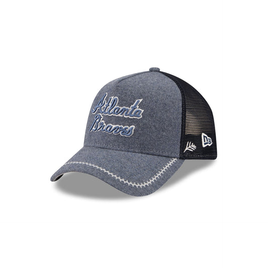 Atlanta Braves Navy Brushed Chambray 9FORTY A-Frame Trucker Hat